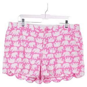 Lilly Pulitzer Buttercup Shorts 12 Tusk In Sun Pink Elephant Print Scalloped